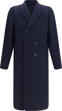 Prada Double-Breasted Shetland Wool Coat - Blue