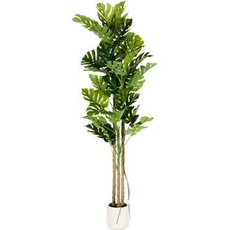 Beliani Beliani - Planta Artificial En Maceta Para Interior Moderna De Pl&aacute;stico Maceta Blanca 221 Cm Monstera Plant