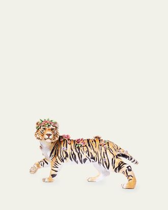 Jay Strongwater Tiger with Flower Crown Figure