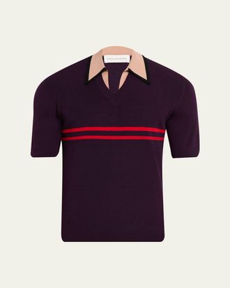 Dries Van Noten Mens Contrast-Trim Knit Polo Sweater