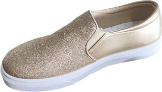 Generic Ladies Loafers Glitter Casual Pumps Shoes Solid Color Stylish Lightweight Classic Comfortable Wide Width Slip On Flat Shoes Work Shopping Gold