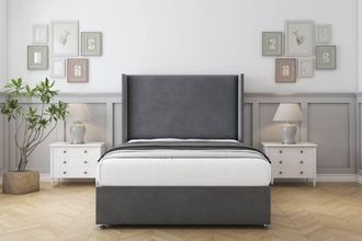 Comfort Beds Madrid Coniston Divan Base No Drawers - 54 Wingback in Dark Grey | Size: Small Single