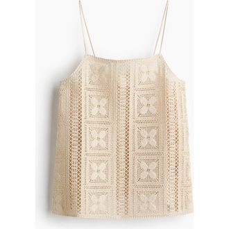 H&M Silk-blend Crochet-look Top in Light Beige at Nordstrom, Size Large