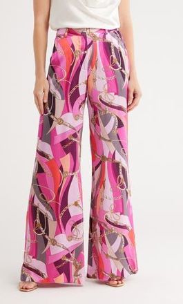 L'agence Pilar Silk Wide Leg Pants in Pink Multi Buckle Swirl at Nordstrom Rack, Size 4