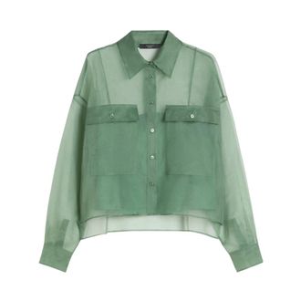 Max Mara Shirts, female, Green, Size: 2XS Short Silk Organza Shirt