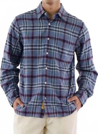 Original Madras Trading Company Straight Collar Long Sleeve Shirt In Blue