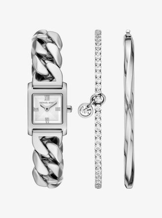 Michael Kors Micro Georgie Silver-Tone Watch and Jewelry Gift Set