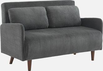 Sweeek Sweeek - Sof&aacute; Cama De Pana De 2 Plazas Con Patas De Madera, Panam Pana, Gris Oscuro, 131x75x81 Cm