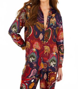 Farm Rio Artsy Surreal Land Shirt In Red Multicolor