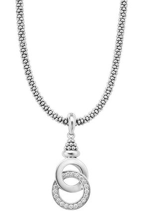Lagos Signature Caviar Interlocking Diamond Pendant Necklace in Silver at Nordstrom, Size 16