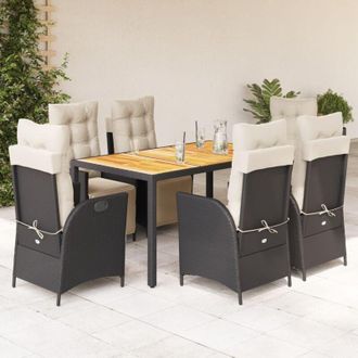 vidaXL Set De Comedor De Jard&iacute;n 7 Pzas Y Cojines Rat&aacute;n Sint&eacute;tico Negro Vidaxl