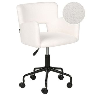 Beliani Silla De Oficina De Boucl&eacute; Blanco Reposabrazos Patas De Metal Sanilac