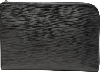 Louis Vuitton Pre-owned Leather Zip Pouch - Dames - Vintage Clutch - Zwart - ONE Size - Leer - Vintage
