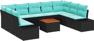 vidaXL Set Divano Da Giardino 10 Pz Nero E Turchese Vidaxl
