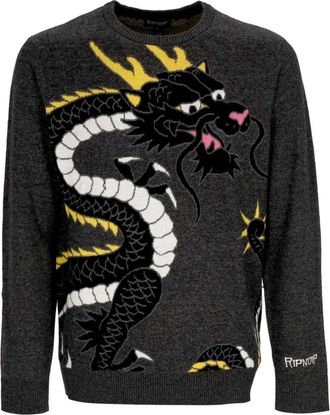 Ripndip Zwart Heather Gebreide Trui Heren - Heren - Ronde hals truien - Grijs - L - Katoen - Truien & Vesten
