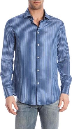 Armani Jeans Blouses Shirts - Heren - Casual Overhemden - Blauw - XL - Katoen - Overhemden