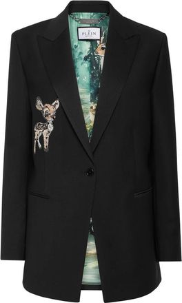 Philipp Plein Jassen, Dames, Zwart, L, Wol, Boyfriends Fit Blazer Fairy