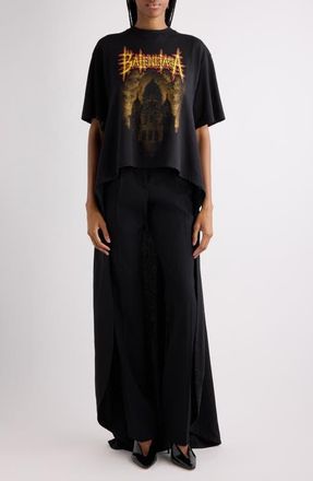 Balenciaga Sacr&eacute; Couer Graphic T-Shirt with Train in 1000 Black at Nordstrom, Size Medium