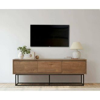 Dmora Dmora - Mueble De Televisi&oacute;n Eos, Aparador De Sal&oacute;n, Mueble Bajo Para Tv, Base De Pared Equipada, 140x40h50 Cm, Nogal Y Negro, Con Embalaje Reforzado