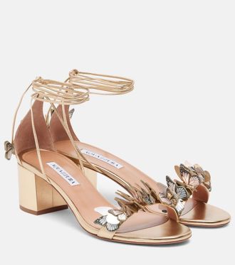 Aquazzura Papillon appliqu&eacute; metallic leather sandals
