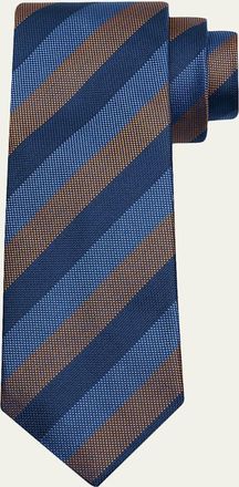 Charvet Mens Micro-Texture Diagonal Stripe Silk Tie