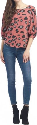 Papillon Leopard Print Dolman Sleeve Sweater In Pink