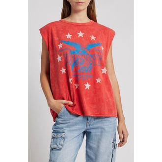 Daydreamer Johnny Cash Cotton Graphic Muscle Tank in Red Acid Wash at Nordstrom Rack, Size Medium