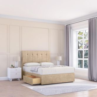 Sloomy Highbury Divan Bed Base 4 Drawers & 54 Floor Standing Headboard in Cream | Size: Double