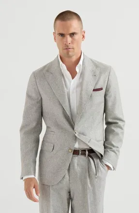 Brunello Cucinelli Silk and cashmere cavalry tweed deconstructed blazer with large peak lapels in Lignite at Nordstrom, Size 54