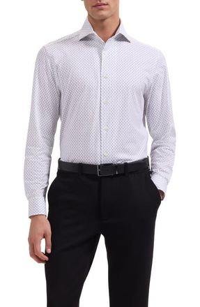 Bugatchi Devon OoohCotton Dot Print Button-Up Shirt in White at Nordstrom, Size Xxx-Large