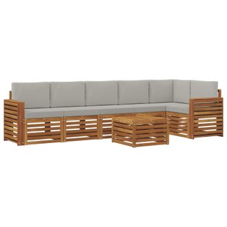 vidaXL Conjunto De Sof&aacute; Seccional Con Coj&iacute;n 7 Pcs Gris Natural Y Claro Vidaxl