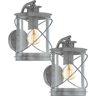 Loops 2 PACK IP44 Outdoor Wall Light Antique Silver & Glass Loop Lantern 60W E27 in Metallics