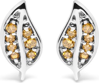 House of Brilliance 925 Sterling Silver Yellow Diamond Accent Leaf Stud Earrings