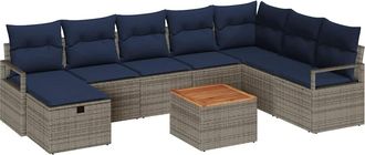 vidaXL Conjunto De Sof&aacute;s De Jard&iacute;n 9 Uds. Gris Rat&aacute;n Sint&eacute;tico Vidaxl