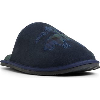 Brooks Brothers Drew Wool Faux Fur Lined Slipper in Navy at Nordstrom Rack, Size 12