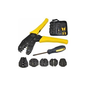 OEM Pince &Agrave; Sertir - Acier Tremp&eacute; - 5 Embouts Interchangeables - 0,5 A 35 Mm&sup2; - Pour Cosses Isol&eacute;es Et Non Isol&eacute;es - 1 Pi&egrave;ce