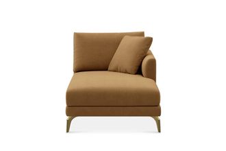 Castlery Lena Right Chaise Sofa Customized, Caramel Performance Fleece, Brass Legs, Spill Resistant, Removable Covers for Brown