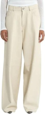 Haikure Ivoor leren broek Bethany stijl - Dames - Wijde Broeken - Beige - W24 - Broeken