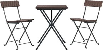 vidaXL Muebles De Cafeter&iacute;a Plegables 3 Piezas Rat&aacute;n Sint&eacute;tico Marr&oacute;n Vidaxl