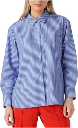 Tommy Hilfiger Overhemden, Dames, Blauw, M, Katoen, Easy Fit Poplin Overhemd
