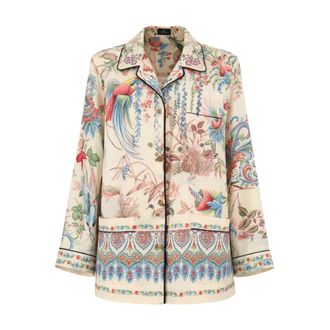 Etro Etro, Shirts, female, Multicolor, Size: XS Twill Shirt with Placed Flora and Fauna Print