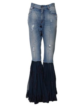Dolce & Gabbana Womens Distressed Lace Trim Jeans - Blue Cotton - Size EU 40 (Womens)