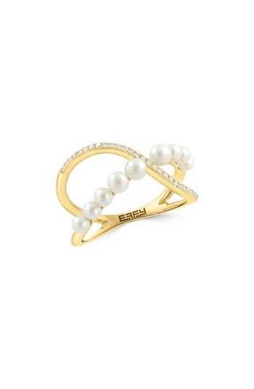 Effy 14K Yellow Gold Cultured Freshwater Pearl & Diamond Ring in White at Nordstrom Rack, Size 7