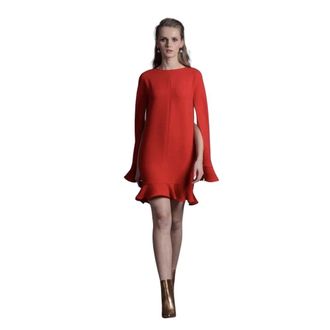 Moskada Elegante Rode Lange Mouw Korte Jurk - Dames - Korte kleedjes - Rood - M - Kleedjes