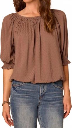 Democracy Elbow Blouson Bubble Hem Top In Oyster Mushroom