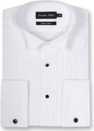 Double TWO Mens White Dress Shirt Stitch Pleat Front Formal Double Cuff Wing Collar Tuxedo Shirt (as8, Neck, 14_Point_5, Regular, Regular)