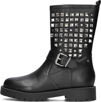 Omoda Schoenen, Dames, Zwart, 36 EU, Stijlvolle Biker Boots met Zilveren Details