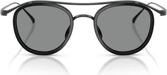 Armani 46mm Round Sunglasses in Matte Black/blue at Nordstrom