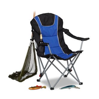 Relaxdays 2 Sillas Plegables Camping Con Respaldo Acolchado Ajustable, Poli&eacute;ster, 108 X 90 X 72 Cm, Azul Y Negro