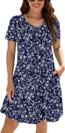 Generic Summer Dresses for Women UK V Neck Ladies Dress Casual Short Sleeve Dress with Pockets